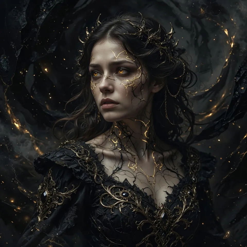 Portrait de Seraphina Ashborne, nécromancienne et reine du Royaume des Morts