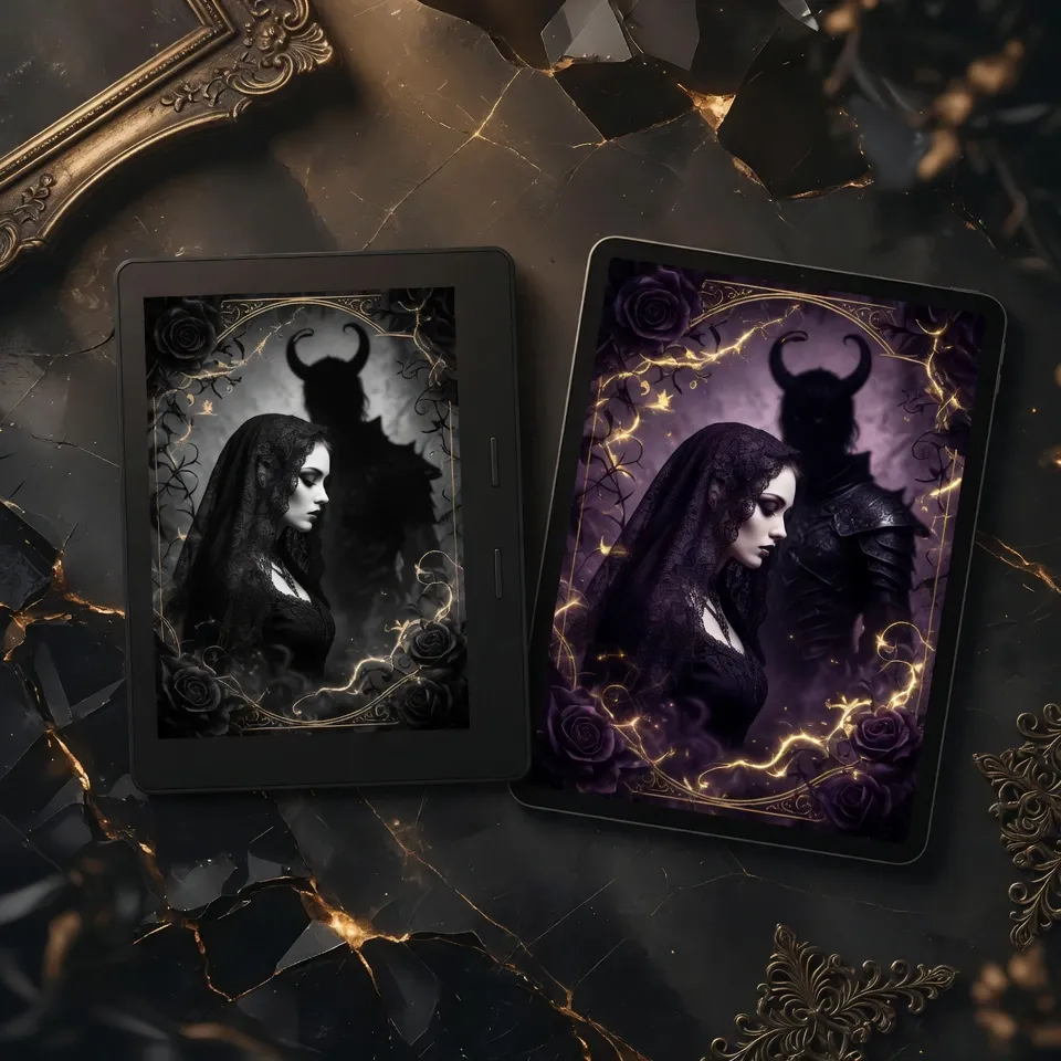 Mockup of the ebook The Veil Between Worlds displayed on an e-reader and a tablet
