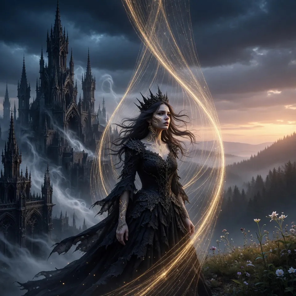 Seraphina entre le monde des vivants et le royaume des morts séparés par un voile magique