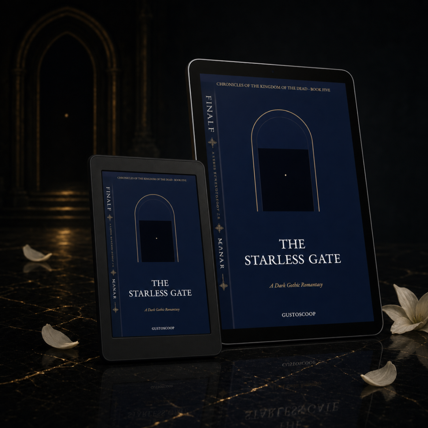 The Starless Gate ebook displayed on an e-reader and a tablet